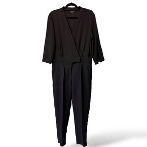 Tara Jarmon Black Wrap Jumpsuit V-Neck 3/4 Sleeve Sz EU 42 US 10 French Viscose